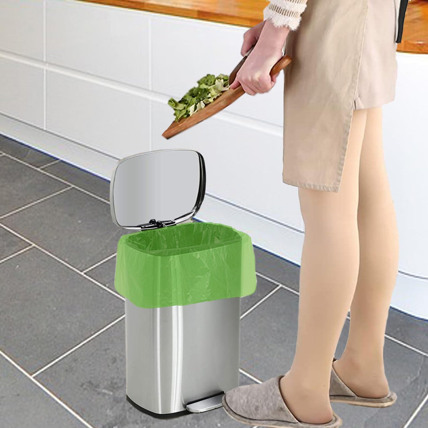 Biodegradable Bin Bags, 10 Litre x 120 Food Waste Bags Bin Liner Small, 10L Compostable Compost Caddy Liners, 100% Recycled Degradable Rubbish Garbage Trash Bags for Kitchen Office, Green, 45 x 50cm