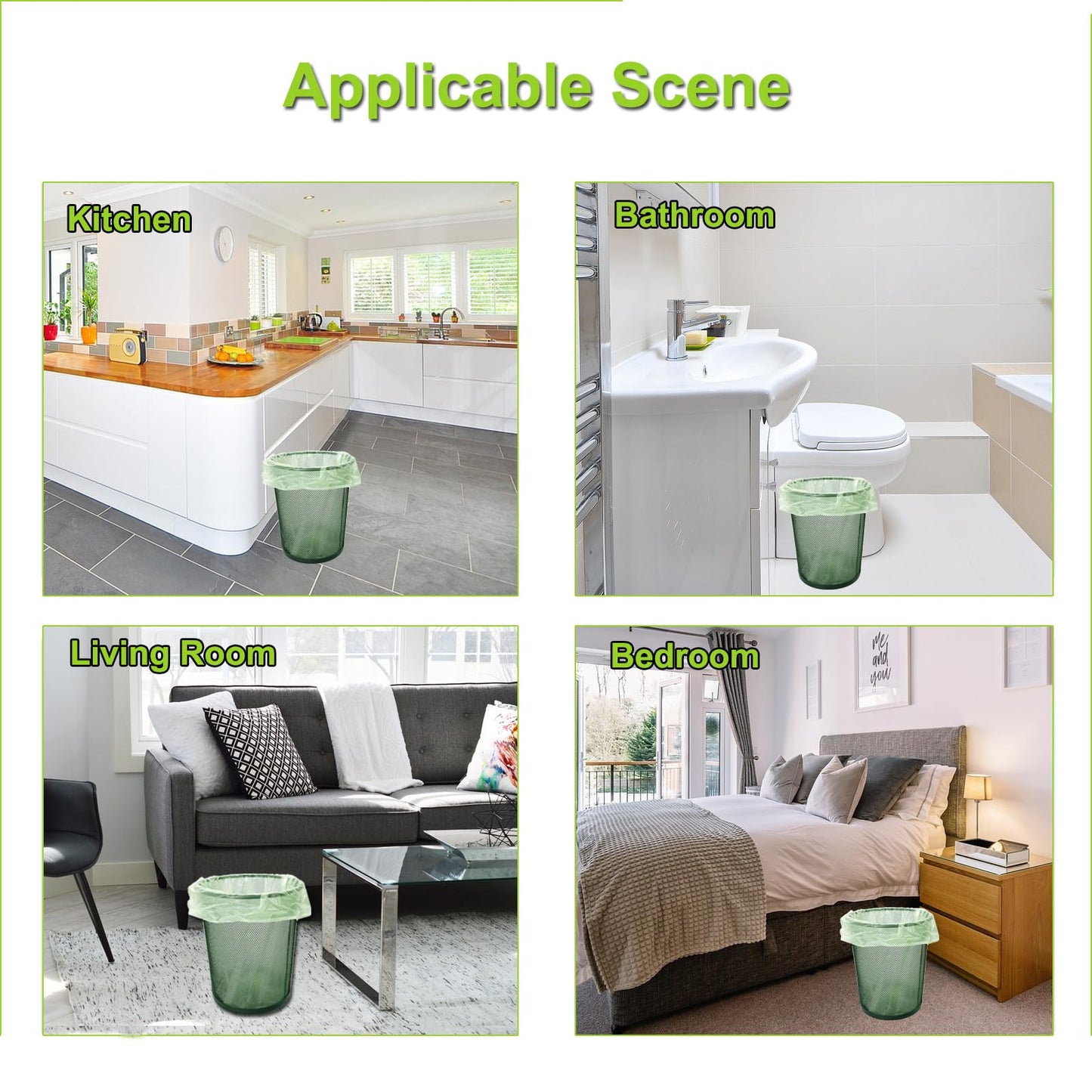 Biodegradable Bin Bags, 10 Litre x 120 Food Waste Bags Bin Liner Small, 10L Compostable Compost Caddy Liners, 100% Recycled Degradable Rubbish Garbage Trash Bags for Kitchen Office, Green, 45 x 50cm