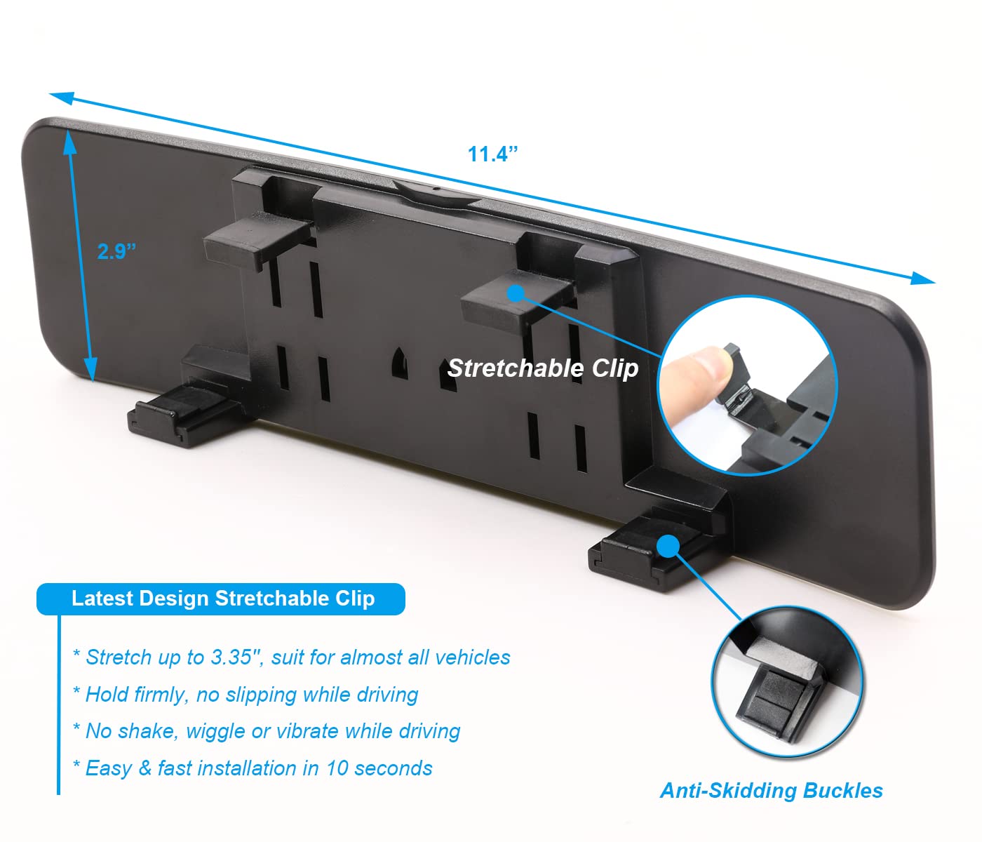 Kitbest Rear View Mirror, Universal Clip On Rearview Mirror, Wide Angle Mirror, Car Mirror, Panoramic Interior Extended Rear View Mirror, Rearview Mirror Extender, Anti Glare, Blue Tint for Car Truck