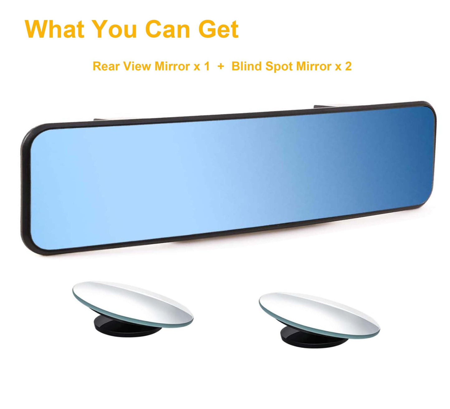 Kitbest Rear View Mirror, Universal Clip On Rearview Mirror, Wide Angle Mirror, Interior Rear View Mirror, Anti Glare Rearview Mirror, Blue Tint Car Mirror (Bonus 2 PCS Blind Spot Mirrors)