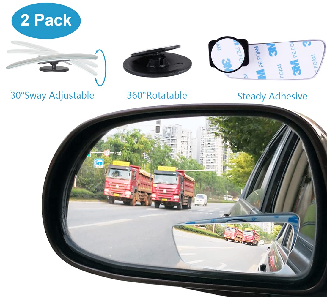 Rear View Mirror, Universal Clip On Rearview Mirror, Wide Angle Mirror, Interior Rear View Mirror, Anti Glare Rearview Mirror, Blue Tint Car Mirror (Bonus 2 PCS Long Blind Spot Mirrors)