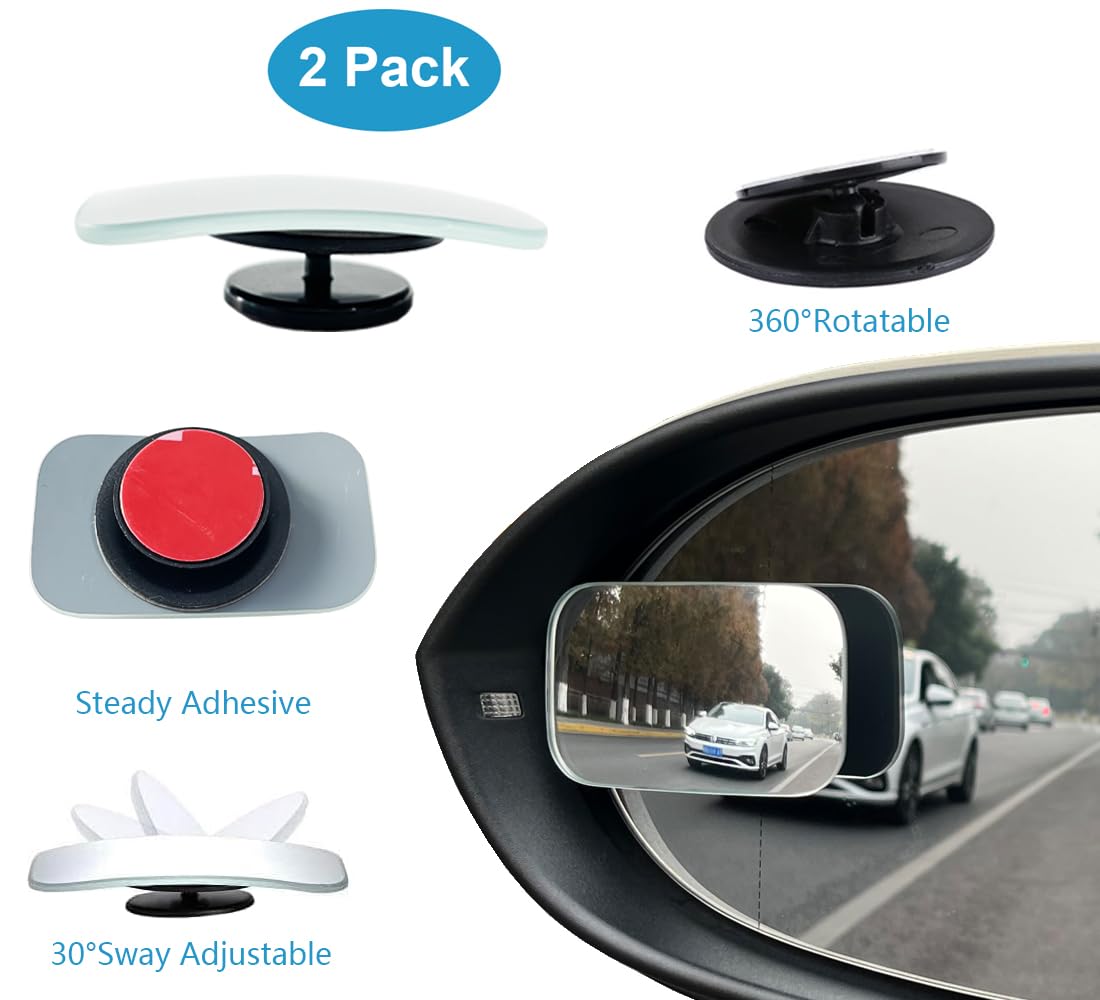 Rear View Mirror, Universal Clip On Rearview Mirror, Wide Angle Mirror, Interior Rear View Mirror, Anti Glare Rearview Mirror, Blue Tint Car Mirror (Bonus 2 PCS Square Blind Spot Mirrors）