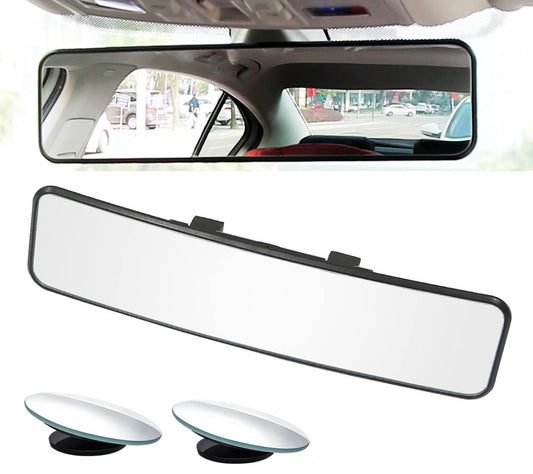 Kitbest Rear View Mirror, Universal Interior Clip On Panoramic Rearview Mirror to Reduce Blind Spot Effectively – Wide Angle – Convex – For Cars, SUV, Trucks (Bonus 2 PCS Blind Spot Mirrors)