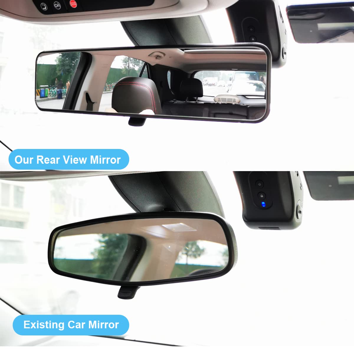 KITBESET Rear View Mirror, Universal Interior Clip On Panoramic Rearview Mirror to Reduce Blind Spot Effectively – Wide Angle – Convex – For Cars, SUV, Trucks (Bonus 2 PCS Square Blind Spot Mirrors)