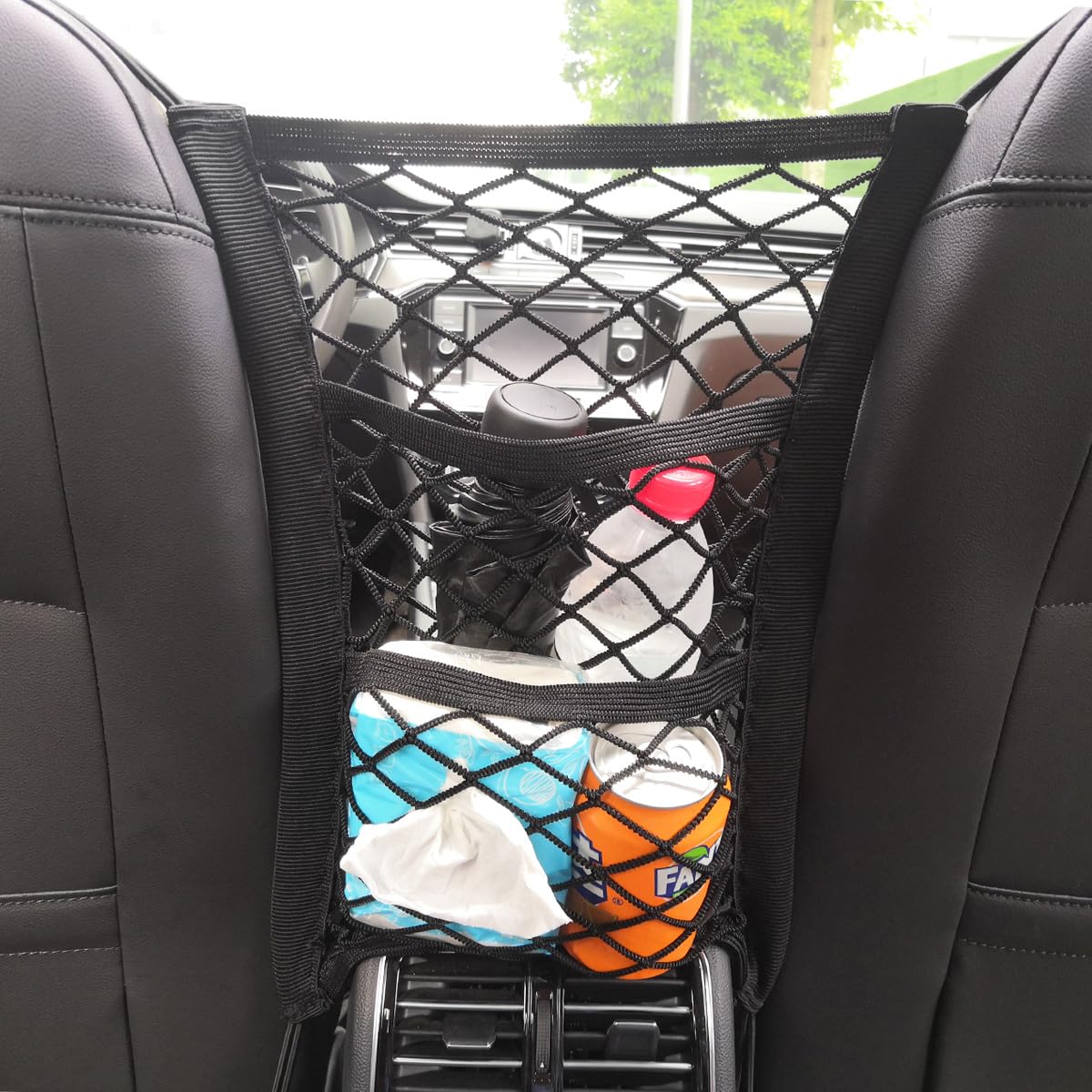 3-Layer Car Mesh Organizer, Purse Holder for Car, Net Pocket Handbag Holder Between Seats, Car Storage Organizer for Bag, Dog Car Barrier, Driver Storage Netting Pouch for Children and Pets