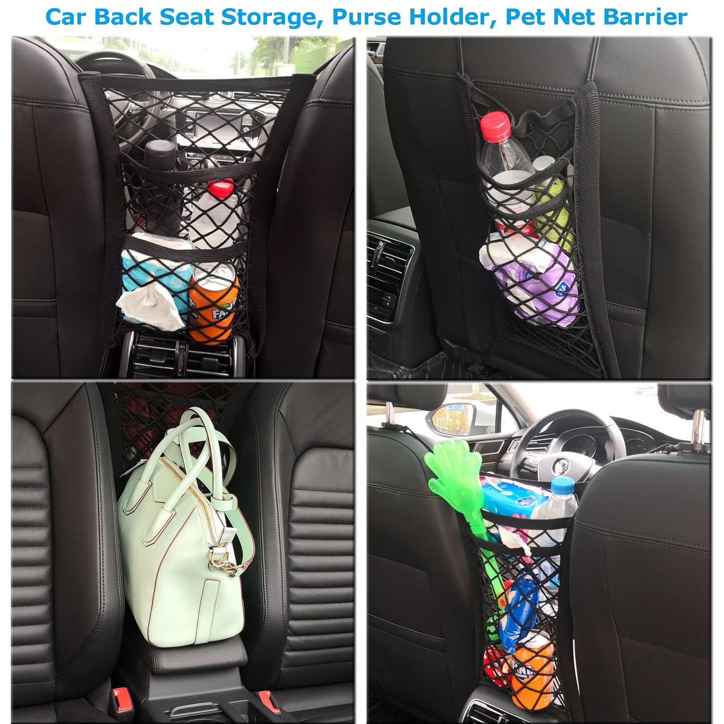 3-Layer Car Mesh Organizer, Purse Holder for Car, Net Pocket Handbag Holder Between Seats, Car Storage Organizer for Bag, Dog Car Barrier, Driver Storage Netting Pouch for Children and Pets