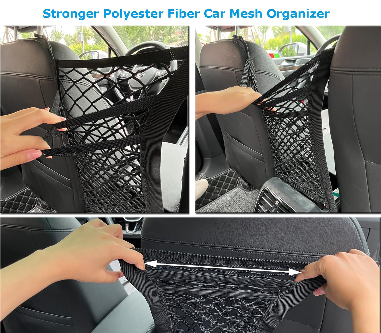 3-Layer Car Mesh Organizer, Purse Holder for Car, Net Pocket Handbag Holder Between Seats, Car Storage Organizer for Bag, Dog Car Barrier, Driver Storage Netting Pouch for Children and Pets