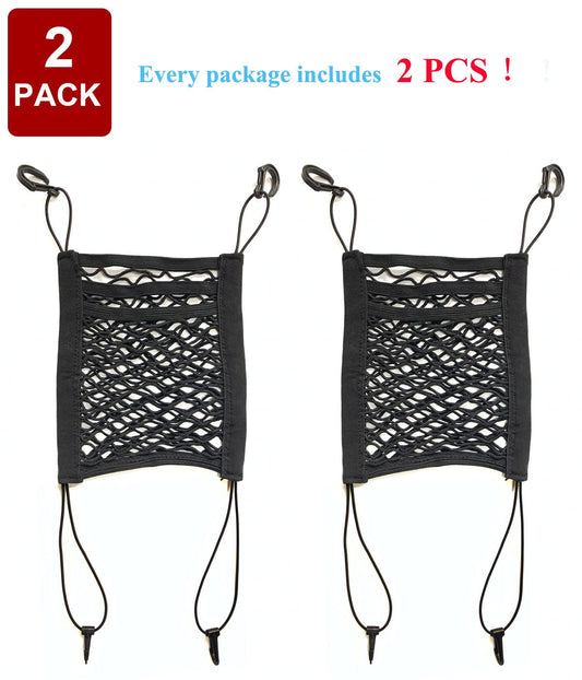 KITBEST (2 Pack) 3-Layer Car Mesh Organizer, Seat Back Net Bag Holder Car Storage Organizer, Dog Car Barrier, Cargo Tissue Handbag Purse Holder, Driver Storage Netting Pouch, Car Accessories