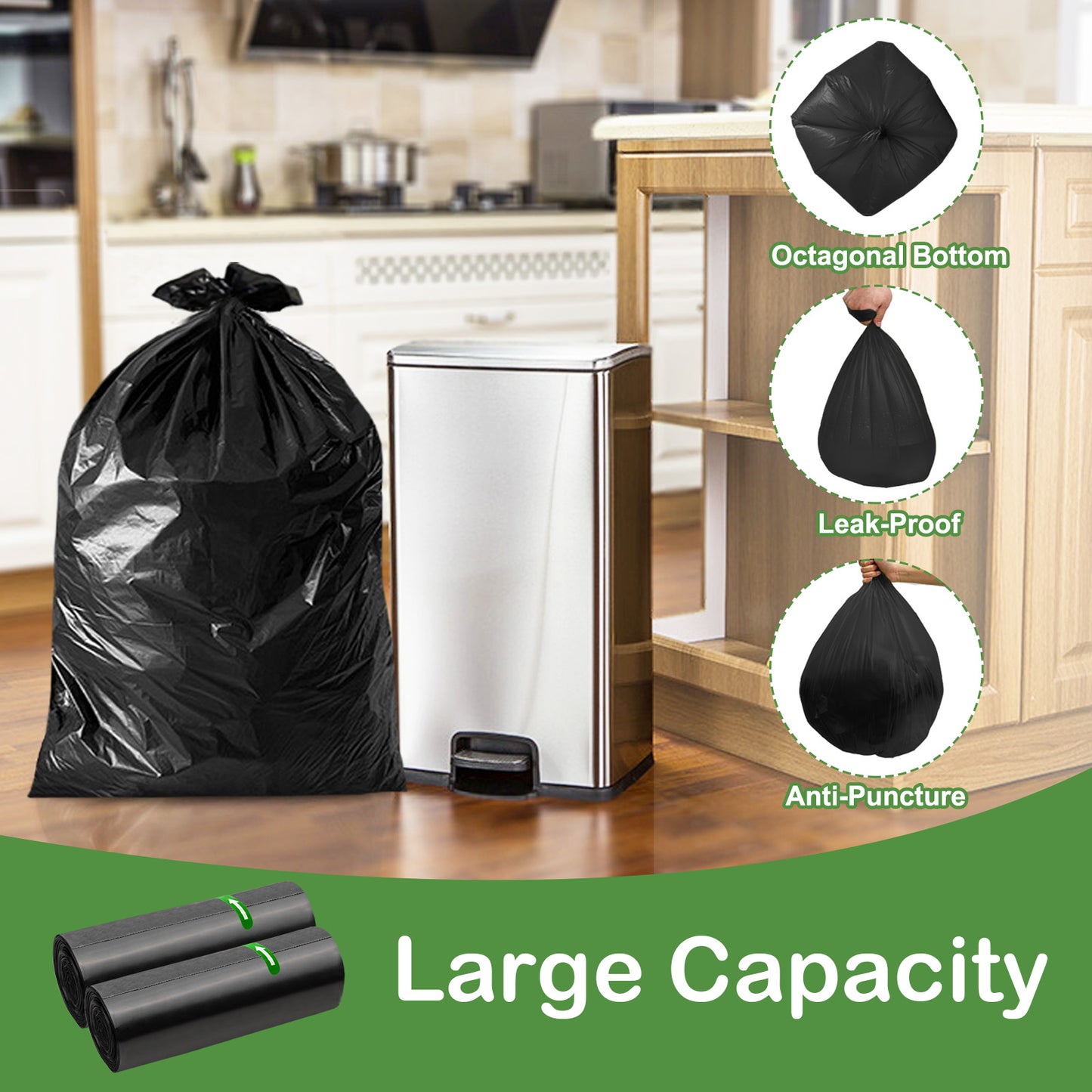 Heavy Duty Bin Bags 50 Litre, KITBEST Recyclable Black Bin Liners, 40 Plastic Rubbish Garbage Trash Dustbin Bags, 50L Sustainable Refuse Sacks for Large Home Office Kitchen Garden Waste Bin (60x80cm)