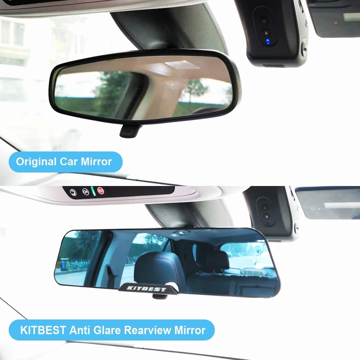 KITBEST Anti Glare Rear View Mirror and Car Mesh Organizer