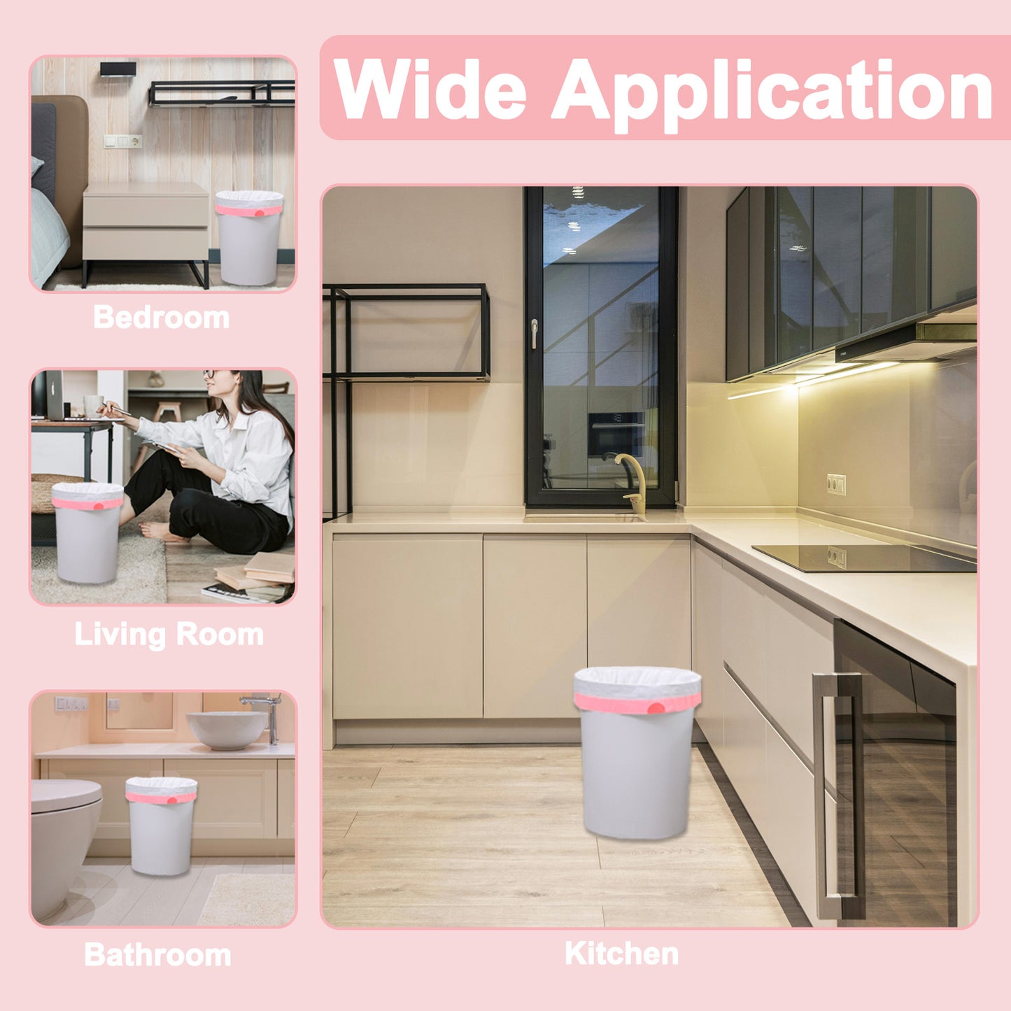 30 Liter Bin Liners 60 Bags, KITBEST Drawstring Bin Bags with Tie Handle, Strong Trash Garbage Rubbish Bags for Bathroom Bedroom Kitchen Office Waste Paper Bin (60cm X 65cm, White)