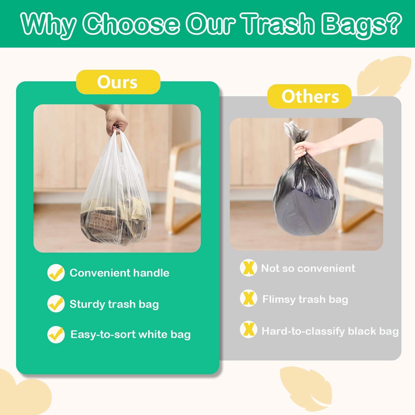 Small Bin Bags 10L with Tie Handle, 100 Plastic Pedal Trash Bin Can Liners, KITBEST Thick Clear Garbage Rubbish Waste Bag for Bathroom Toilet Bedroom Office Kitchen, Unscented, White (45×60cm)