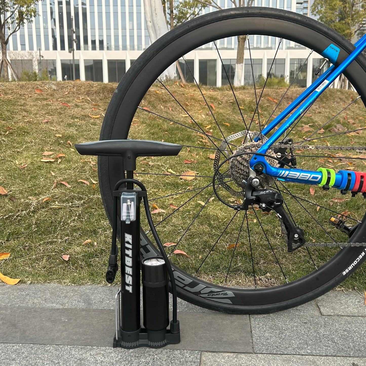 Bike Pump Portable, Compatible with Presta and Schrader Valve,Ball Pump Inflator Bicycle Floor Pump with High Pressure, Bike Tire Pump