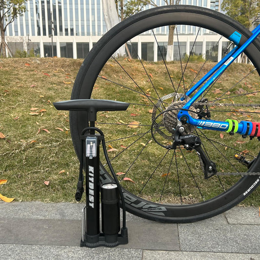 Bike Pump Portable, Compatible with Presta and Schrader Valve,Ball Pump Inflator Bicycle Floor Pump with High Pressure, Bike Tire Pump
