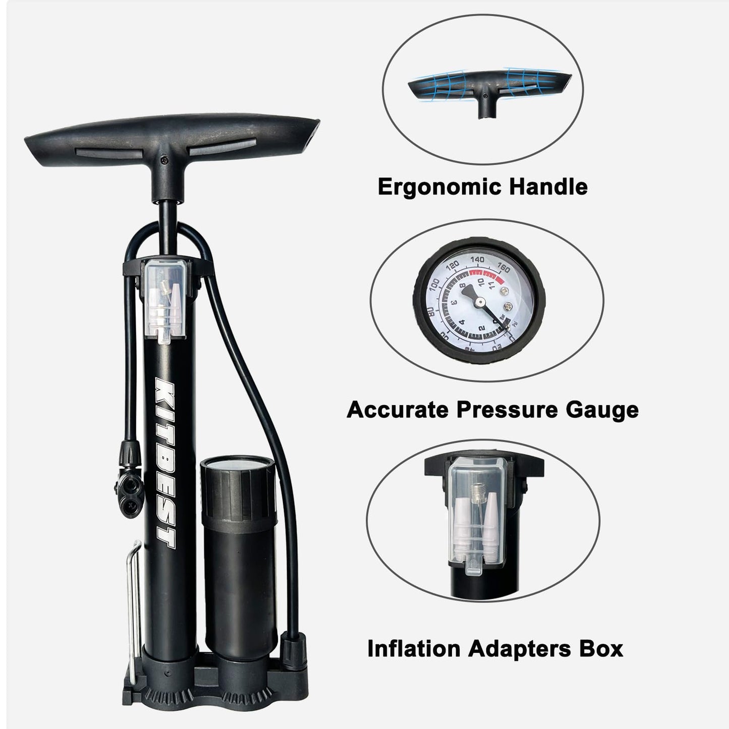 Bike Pump Portable, Compatible with Presta and Schrader Valve，Ball Pump Inflator Bicycle Floor Pump with High Pressure, Bike Tire Pump