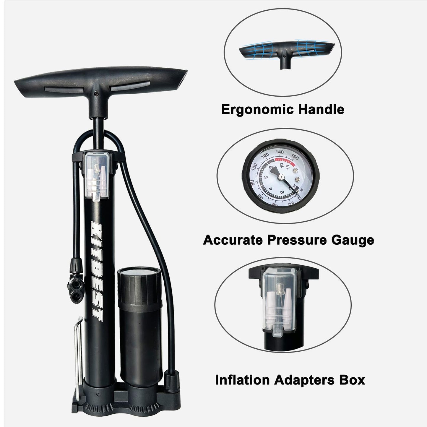 Bike Pump Portable, Compatible with Presta and Schrader Valve,Ball Pump Inflator Bicycle Floor Pump with High Pressure, Bike Tire Pump
