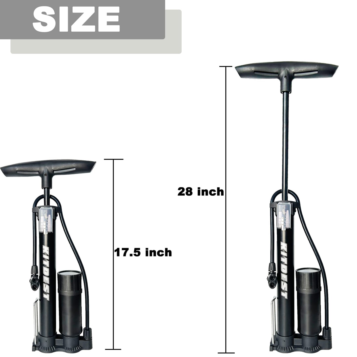 Bike Pump Portable, Compatible with Presta and Schrader Valve,Ball Pump Inflator Bicycle Floor Pump with High Pressure, Bike Tire Pump