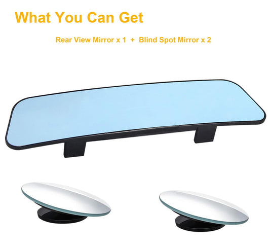 Kitbest Rear View Mirror, Universal Clip On Rearview Mirror, Wide Angle Mirror, Interior Rear View Mirror, Anti Glare Rearview Mirror, Blue Tint Car Mirror (Bonus 2 PCS Blind Spot Mirrors)