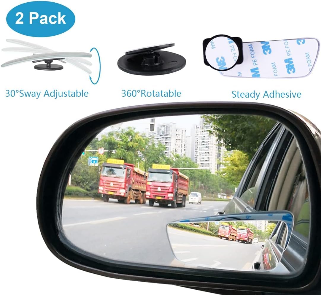 Kitbest Rear View Mirror, Interior Clip On Panoramic Rearview Mirror to Reduce Blind Spot Effectively – Universal Wide Angle Car Mirror – Flat – For Cars, SUV, Trucks (Bonus 2 PCS Blind Spot Mirrors)