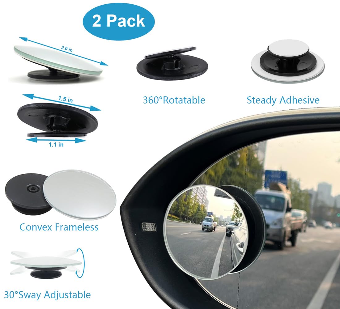 Rear View Mirror, Panoramic Rearview Mirror, Car Interior Clip-On Wide Angle Frameless Rear View Mirror to Reduce Blind Spot Effectively for Car SUV Trucks – Convex - (2 Pack Blind Spot Mirror)