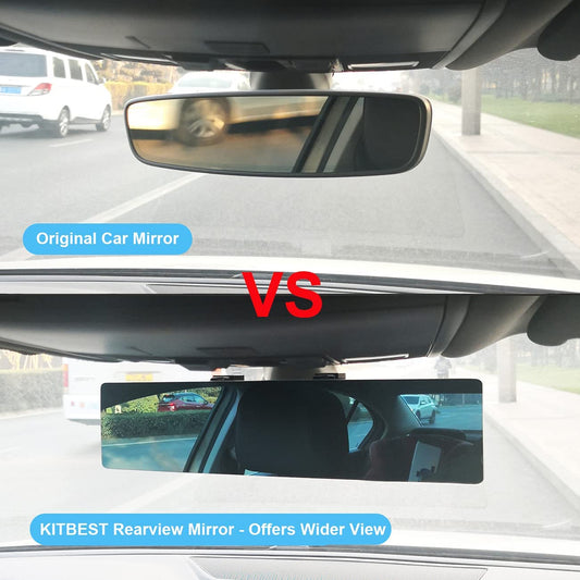 12 inch Kitbest Convex Curve Car Interior Rearview Mirror, Panoramic – Wide Angle – Frameless– Clip On For Cars, SUV, Trucks