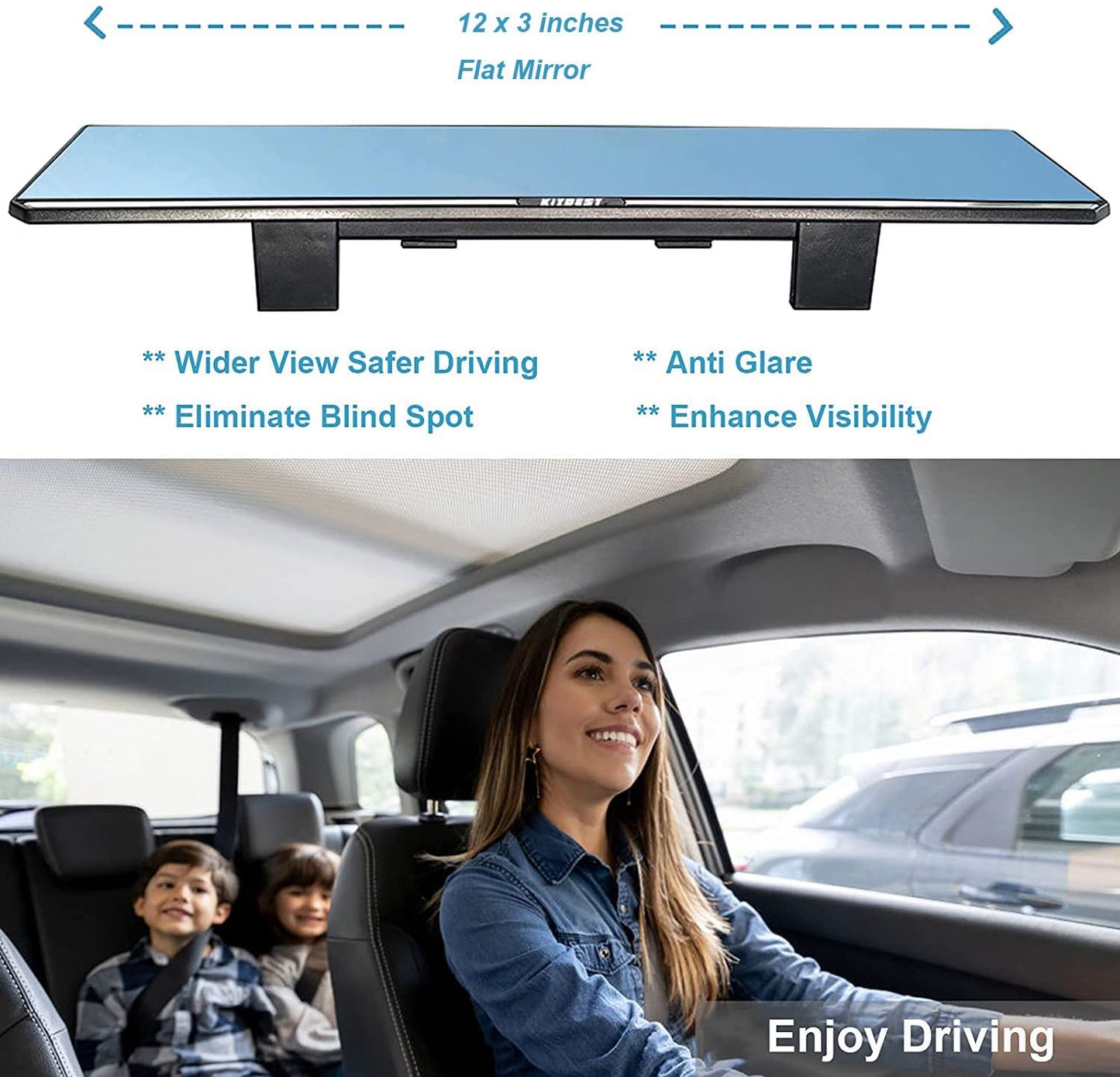 12 Inch Kitbest Interior Rear View Mirror, Panoramic– Wide Angle – Anti Glare - for Cars SUV Trucks