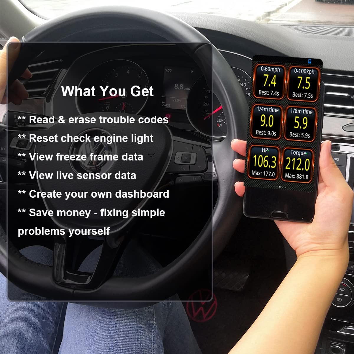 Kitbest Bluetooth OBD2 Scanner for Android, Supports Torque Pro / Lite, OBD Fusion App