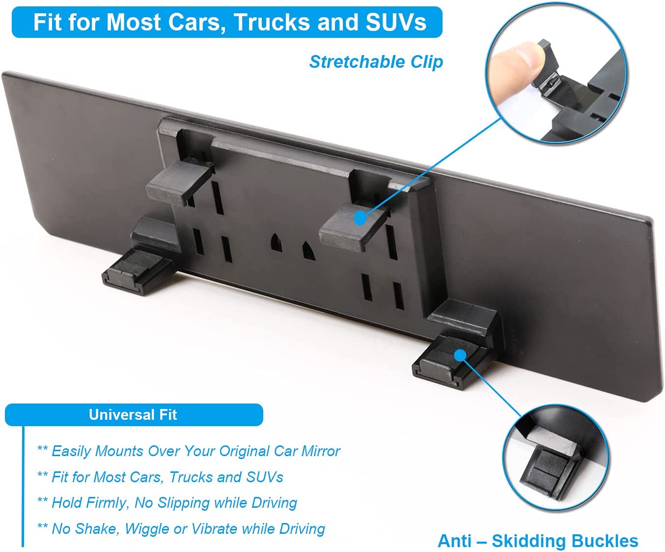 12 Inch Kitbest Interior Rear View Mirror, Panoramic– Wide Angle – Anti Glare - for Cars SUV Trucks