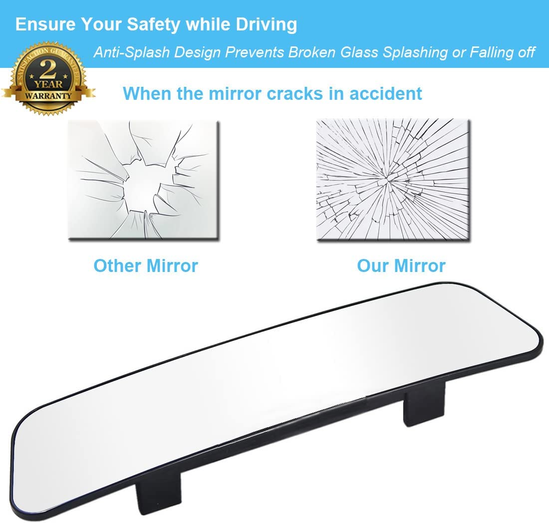 11.8 Inch KITBEST Panoramic Rearview Mirror, Clip-On Wide Angle – Convex - Clear, for Car SUV Trucks