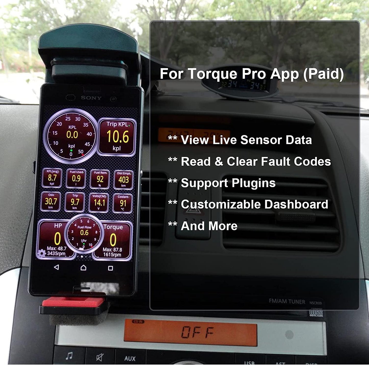 Kitbest Bluetooth OBD2 Scanner for Android, Supports Torque Pro / Lite, OBD Fusion App
