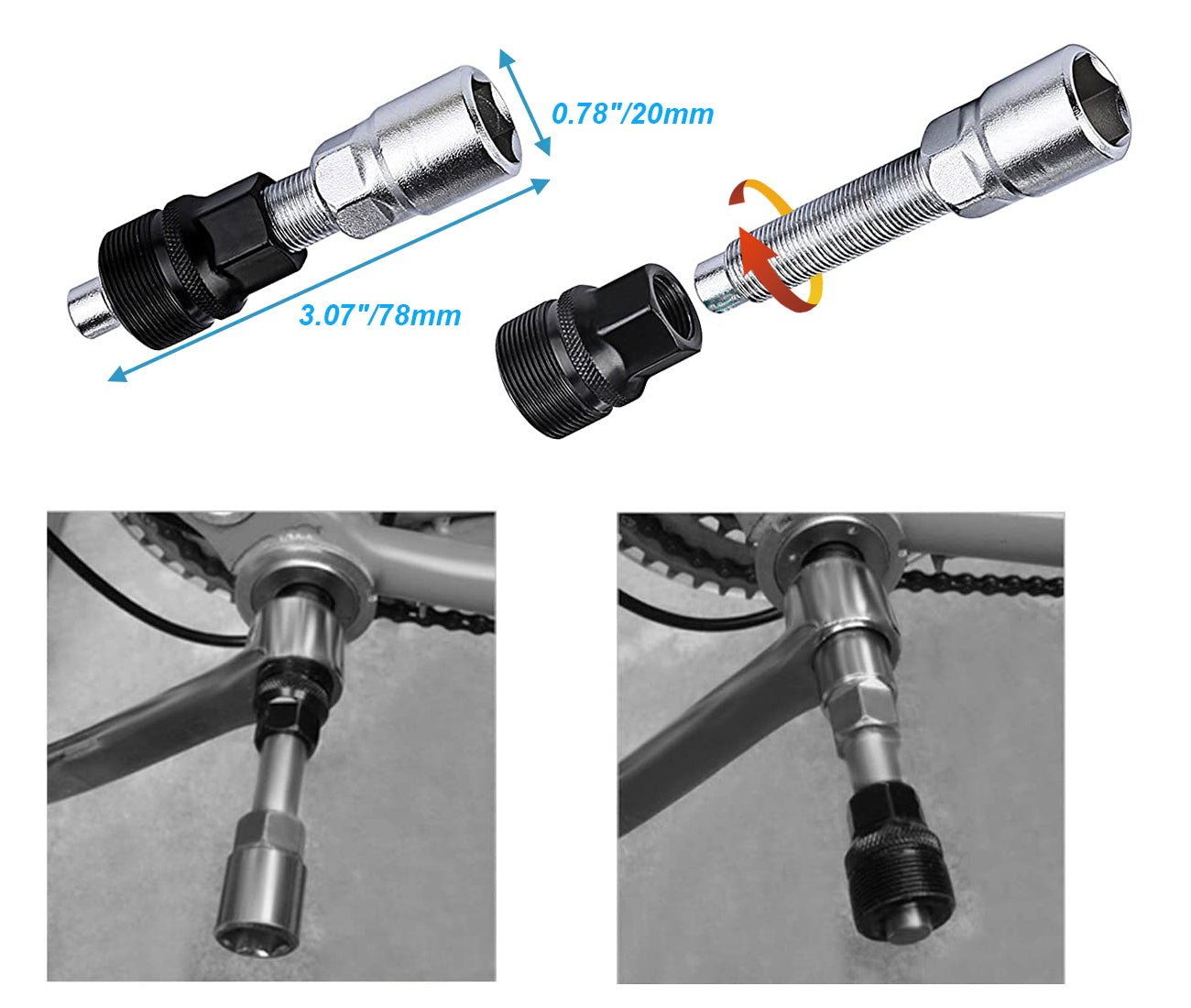 Bicycle Tool Kit Bike Crank Extractor Arm Remover and Bottom Bracket Remover with 16mm Spanner/Wrench