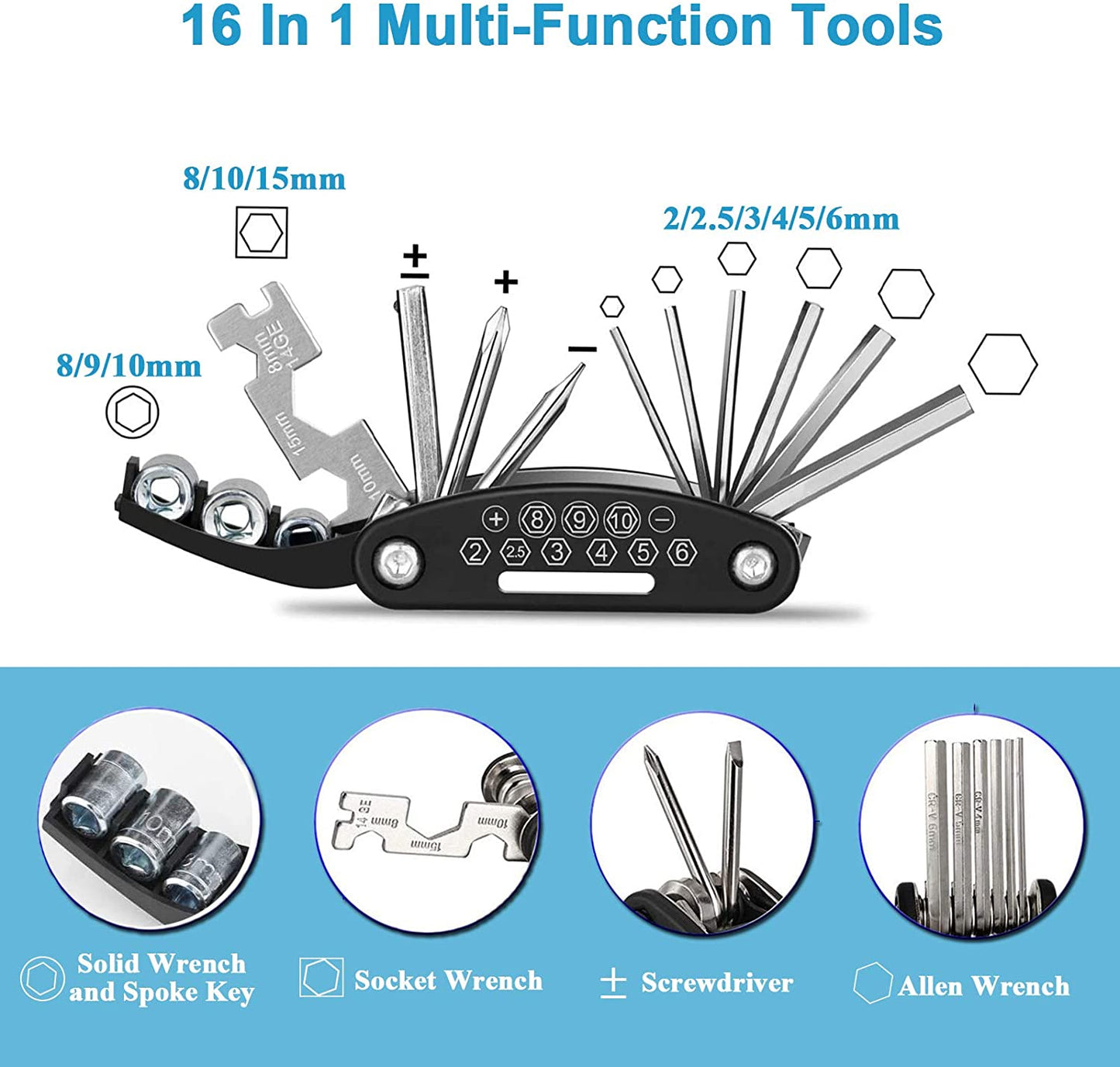 Bicycle Tool Kit Bike Crank Extractor Arm Remover and Bottom Bracket Remover with 16mm Spanner/Wrench