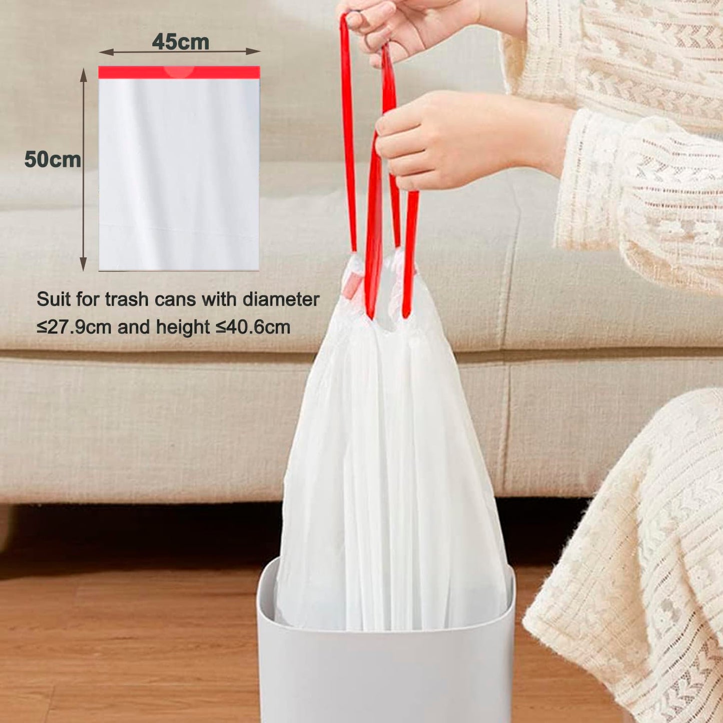 10L Bin Bags Small Bin Liners (120 Bags), Drawstring Trash Bags with Tie Handle, KITBEST No-Tear Caddy Liner Pedal Garbage Bags for Bathroom, Toilet, Kitchen, Office Waste Bin (45x50cm)
