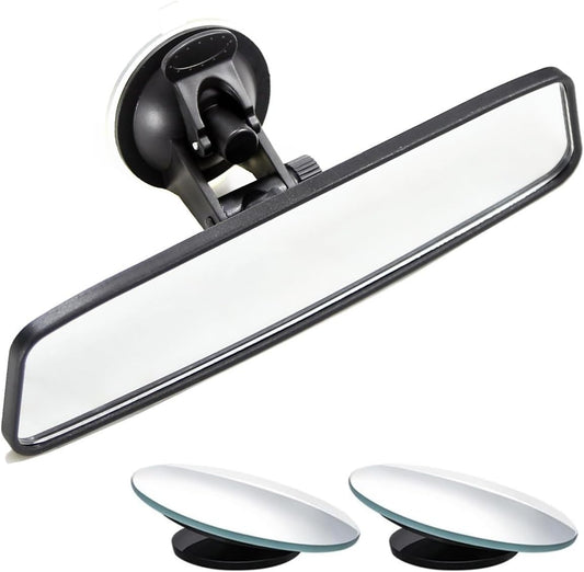 KITBEST Rear View Mirror, Rearview Mirror with Suction Cup, Universal Car Interior Rear View Mirror (360 Degree Adjustable Angle), Wide Angle Car Mirror (Bonus 2 PCS Blind Spot Mirrors)