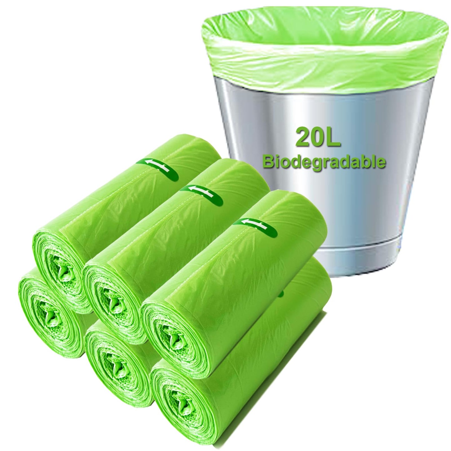 Biodegradable Bin Bags, 20 Litre x 120 Food Waste Bags Bin Liner Small, 20L/5.2 Gallon Compostable Compost Caddy Liners, 100% Recycled Degradable Rubbish Garbage Trash Bags for Kitchen Office, Green