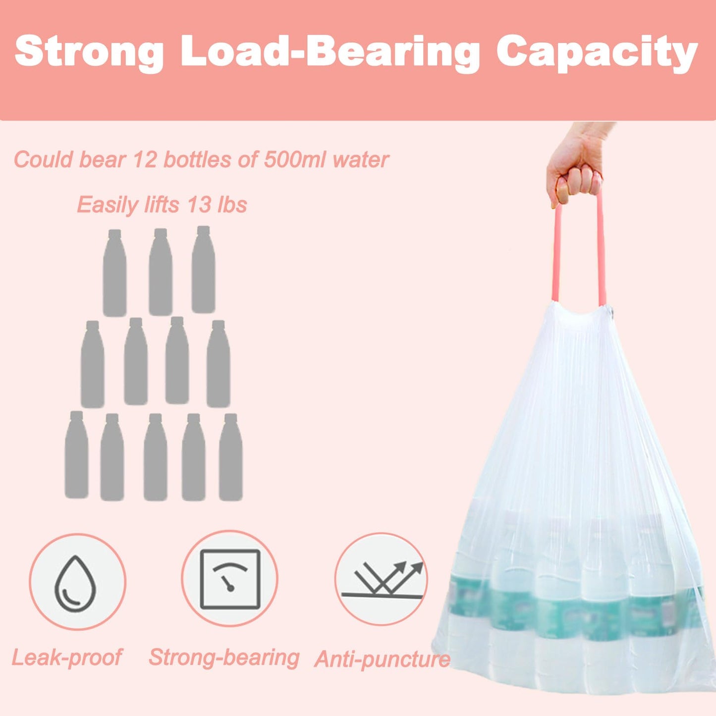 KITBEST 20l Bin Liners Drawstring Trash Bags, 100 Tie Handle Swing Food Waste Bags Small Biodegradable Caddy Pedal Rubbish Garbage Bags for Bathroom Office Toilet Kitchen Trash Bin (50 x 60cm)