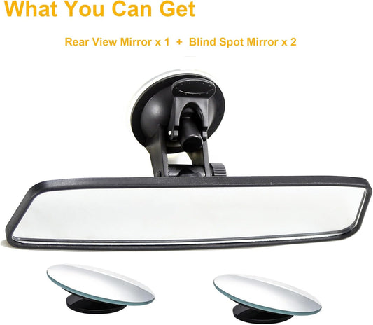 KITBEST Rear View Mirror, Rearview Mirror with Suction Cup, Universal Car Interior Rear View Mirror (360 Degree Adjustable Angle), Wide Angle Car Mirror (Bonus 2 PCS Blind Spot Mirrors)