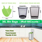 KITBEST 60 Bin Liners 30L, Biodegradable Food Waste Bags with Drawstring Tie Handle, Strong Green Trash Caddy Bag, Compostable Swing Garbage Bags for Bathroom Office Toilet Kitchen (60x75cm)