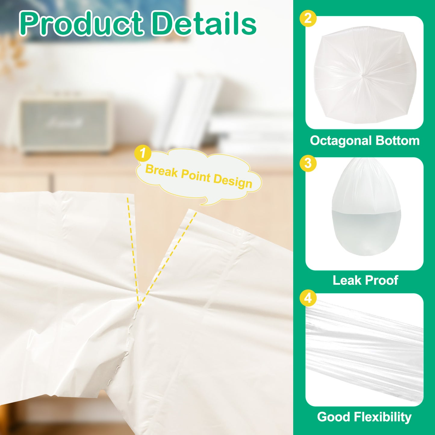 Small Bin Bags 10L with Tie Handle, 100 Plastic Pedal Trash Bin Can Liners, KITBEST Thick Clear Garbage Rubbish Waste Bag for Bathroom Toilet Bedroom Office Kitchen, Unscented, White (45×60cm)