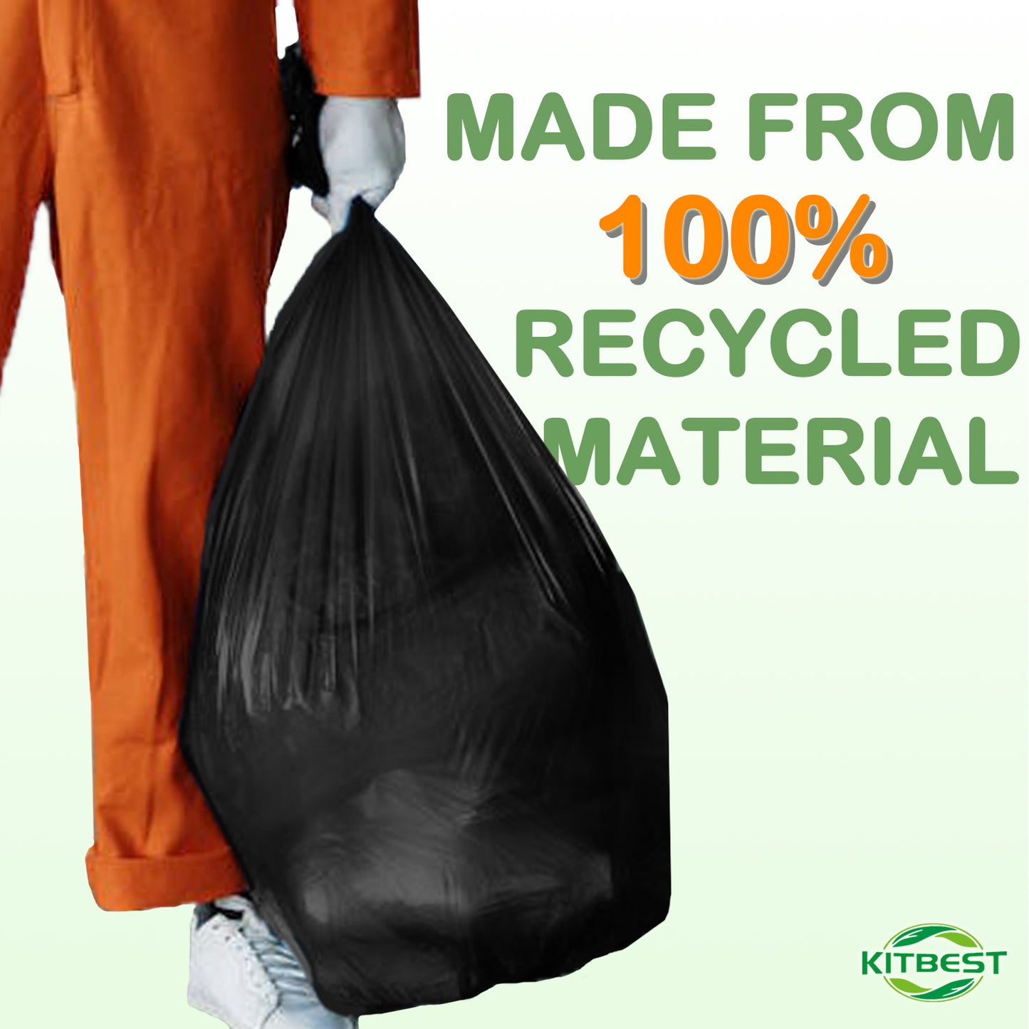 Heavy Duty Bin Bags 50 Litre, KITBEST Recyclable Black Bin Liners, 40 Plastic Rubbish Garbage Trash Dustbin Bags, 50L Sustainable Refuse Sacks for Large Home Office Kitchen Garden Waste Bin (60x80cm)