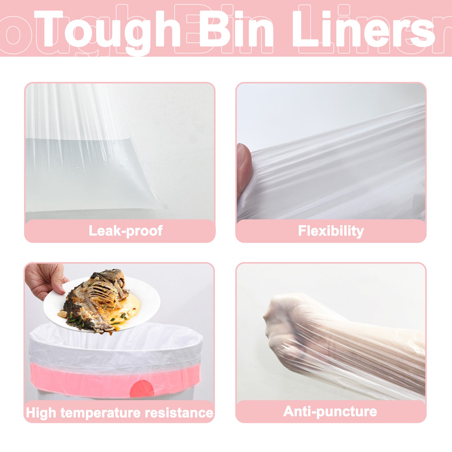 50L Drawstring Bin Bags, KITBEST Heavy Duty Swing Bin Bags with Tie Handle, Large Pedal Trash Garbage Rubbish Bags Kitchen White Plastic Refuse Sacks, Fit for 30-50 Liter Waste Bin, 60 x 77cm