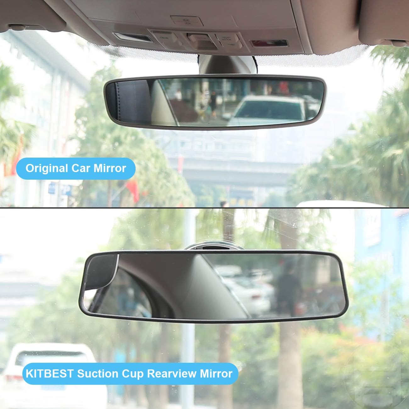 KITBEST Rear View Mirror, Rearview Mirror with Suction Cup, Universal Car Interior Rear View Mirror (360 Degree Adjustable Angle), Wide Angle Car Mirror (Bonus 2 PCS Blind Spot Mirrors)