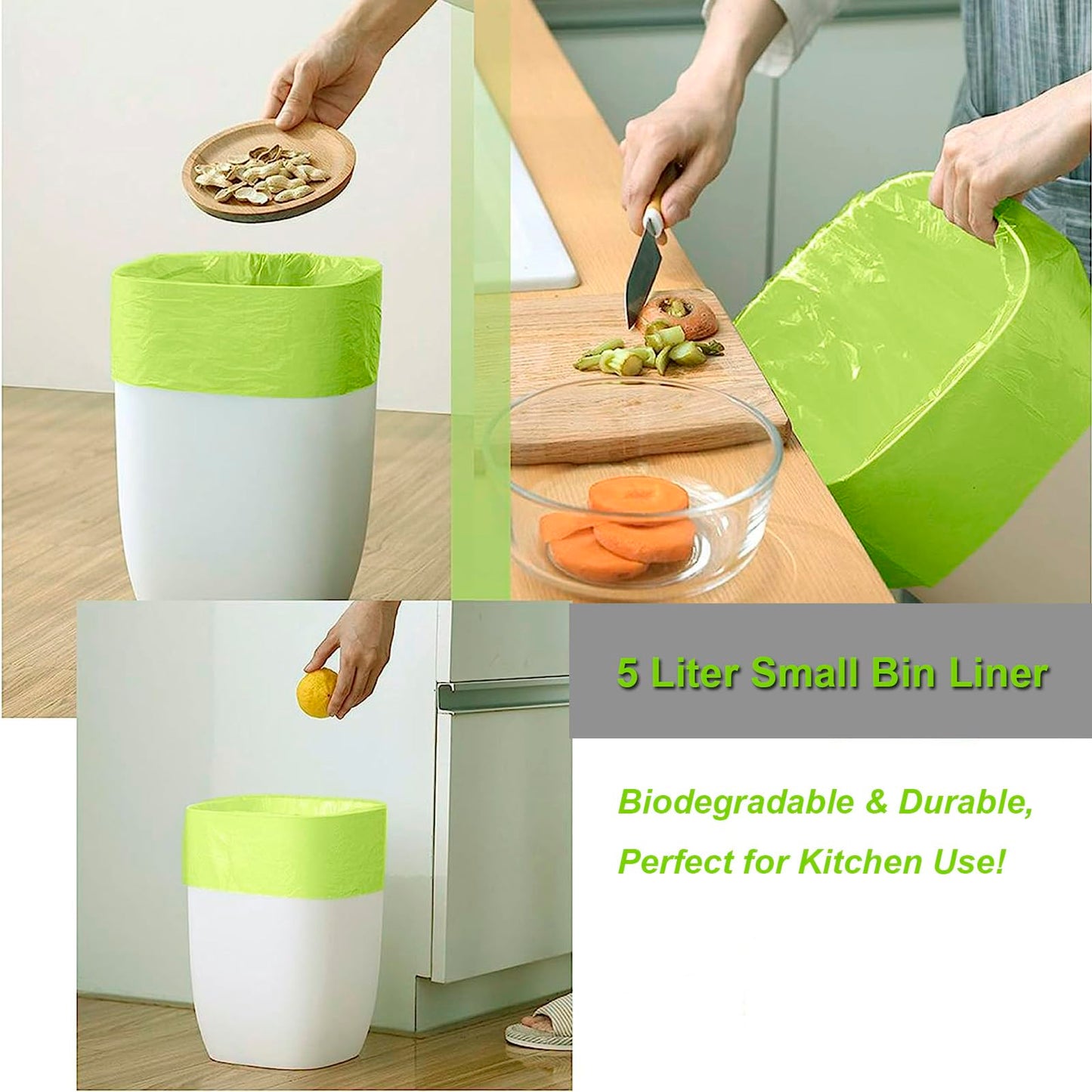KITBEST Bin Liners, 5 Litre x 120 Small Recycling 1.2 Gallon Bin Bags, 5L Biodegradable Food Waste Bags Compost Compostable Rubbish Garbage Trash Bags Food Caddy Bags for Kitchen Office, 40 x 45cm