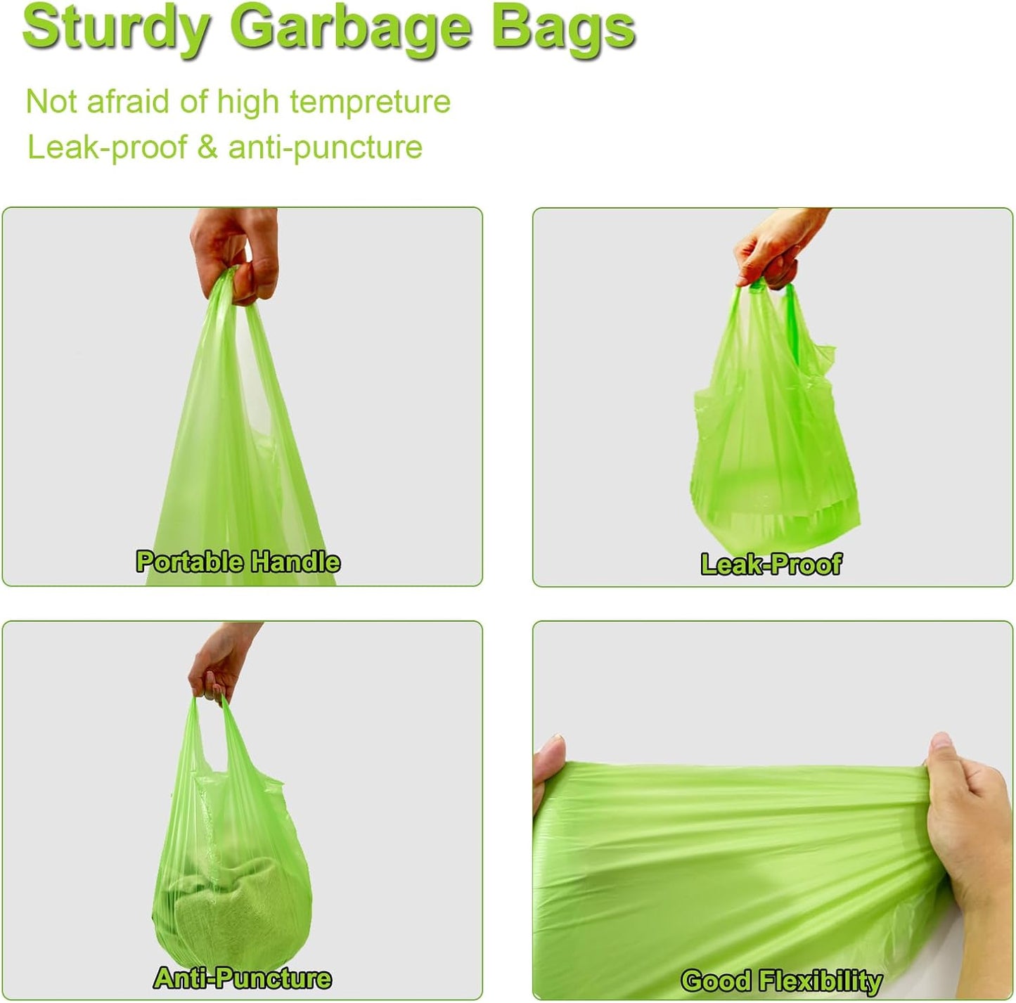 Biodegradable Bin Bags Liners 120PCS, 10L Small Food Waste Trash Bags with Handle, KITBEST Green Caddy Liner Pedal, Compostable Swing Garbage Bag Bathroom Office Toilet Kitchen (45x59cm)