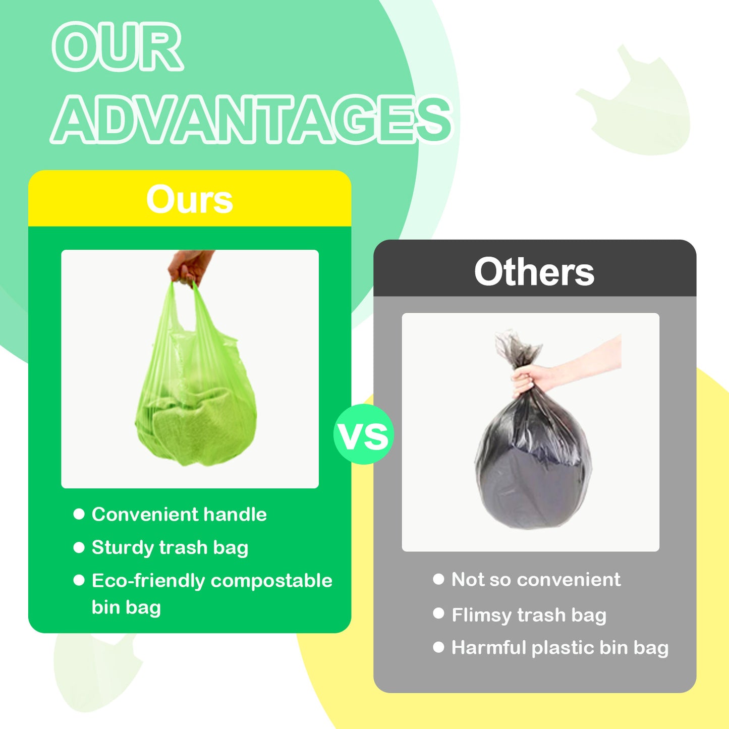 KITBEST 60 Bin Liners 30L, Biodegradable Food Waste Bags with Drawstring Tie Handle, Strong Green Trash Caddy Bag, Compostable Swing Garbage Bags for Bathroom Office Toilet Kitchen (60x75cm)
