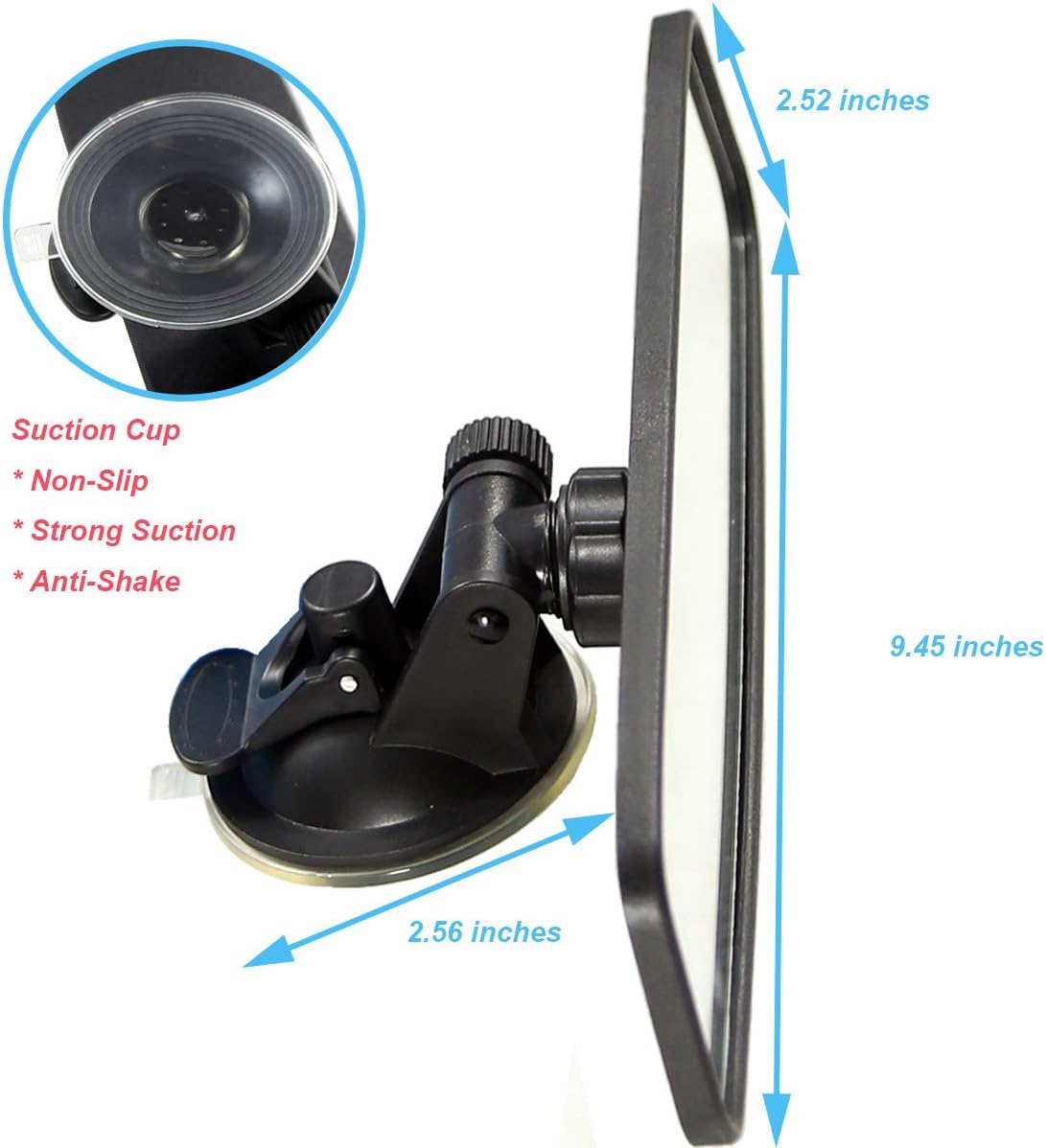 KITBEST Rear View Mirror, Rearview Mirror with Suction Cup, Universal Car Interior Rear View Mirror (360 Degree Adjustable Angle), Wide Angle Car Mirror (Bonus 2 PCS Blind Spot Mirrors)