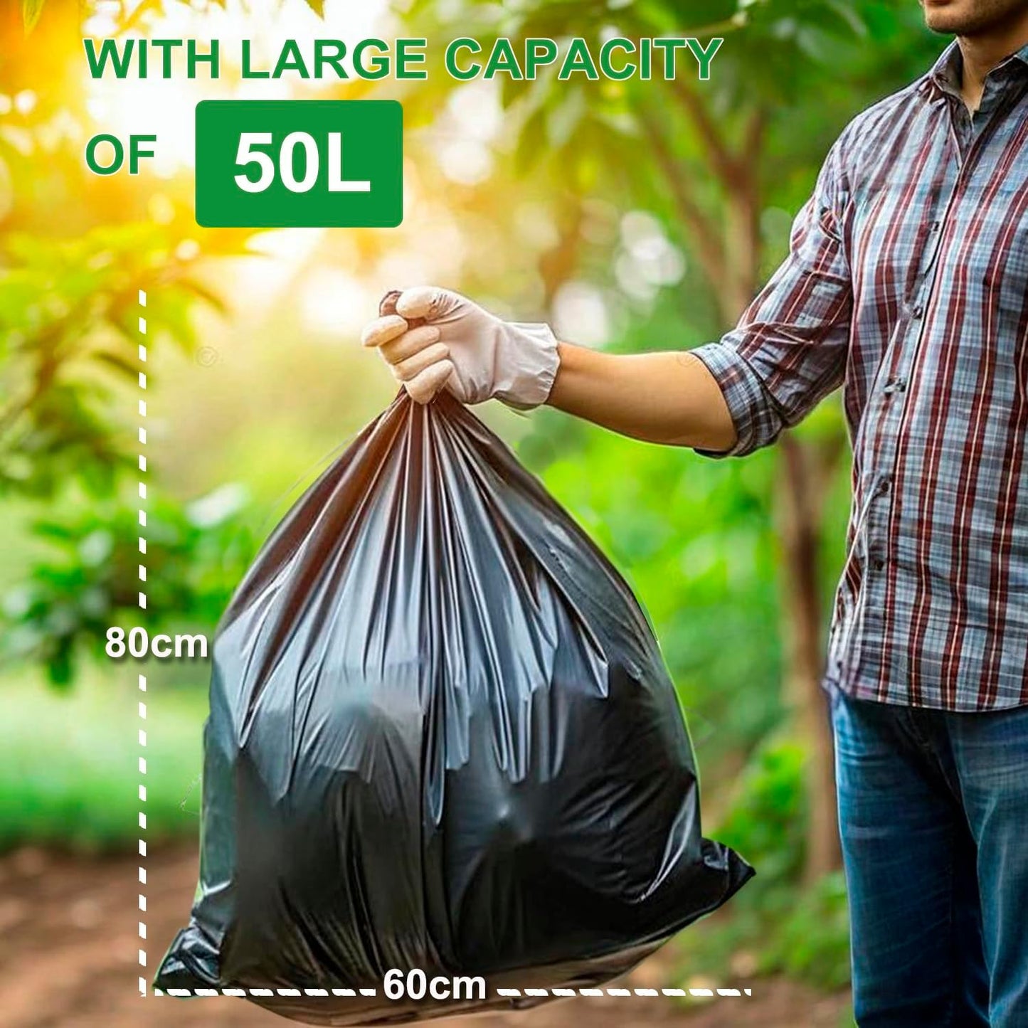 Heavy Duty Bin Bags 50 Litre, KITBEST Recyclable Black Bin Liners, 40 Plastic Rubbish Garbage Trash Dustbin Bags, 50L Sustainable Refuse Sacks for Large Home Office Kitchen Garden Waste Bin (60x80cm)