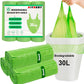 KITBEST 60 Bin Liners 30L, Biodegradable Food Waste Bags with Drawstring Tie Handle, Strong Green Trash Caddy Bag, Compostable Swing Garbage Bags for Bathroom Office Toilet Kitchen (60x75cm)