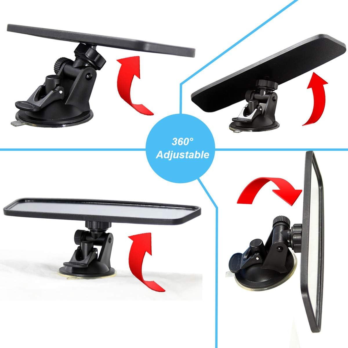KITBEST Rear View Mirror, Rearview Mirror with Suction Cup, Universal Car Interior Rear View Mirror (360 Degree Adjustable Angle), Wide Angle Car Mirror (Bonus 2 PCS Blind Spot Mirrors)