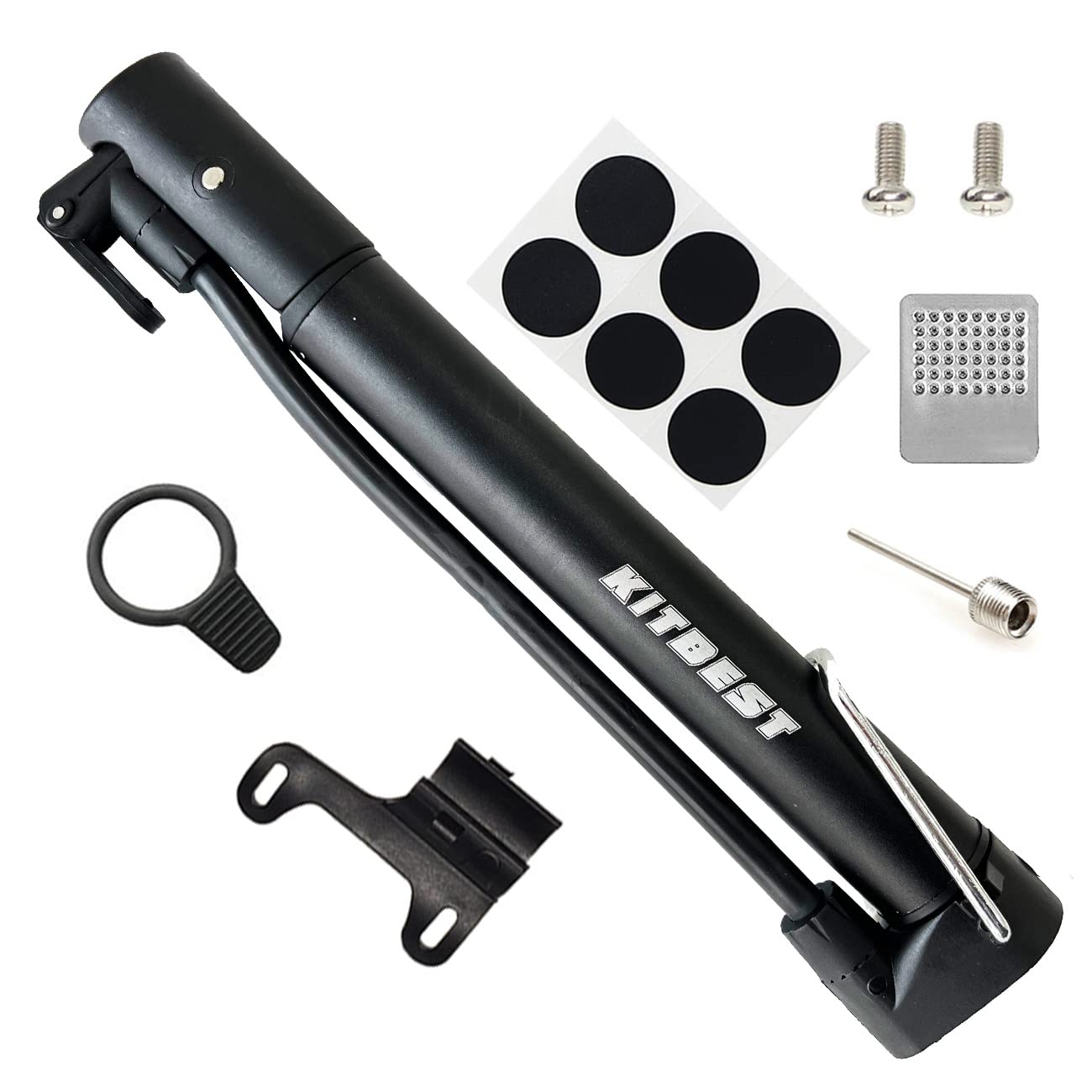 Kitbest Bike Pump, Mini Portable Bicycle Tire Pump, 130 Psi Bike Air Pump Fits Presta & Schrader Valve, Comes with Glueless Puncture Kit, Gas Ball Needle for All Bikes, MTB, Hybrid and Balls